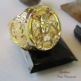 Anel Aguia Bicéfala Banho De Ouro 18k